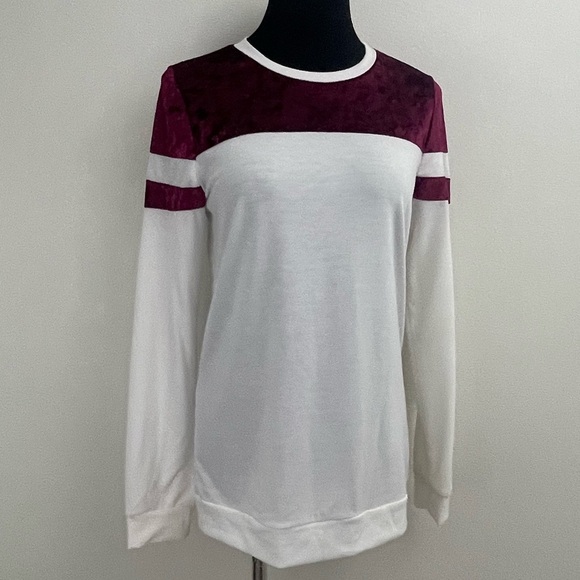 ZUTTER CREW NECK SOFT WHITE FLEECE SWEATSHIRT VELVET ACCENT SHOULDER & SLEEVES - Picture 9 of 9